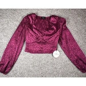 Milk &‎ Honey Wine Animal Print Blouse Size XS Puff Sleeves Victorian Artsy NWT